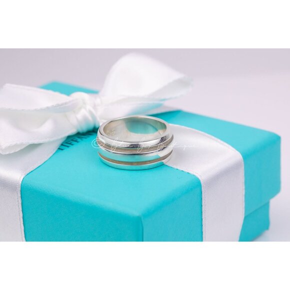 Tiffany & Co. Unisex Ring Atlas Groove Wide Sterling Silver Band Size 7.5 - Picture 5 of 10
